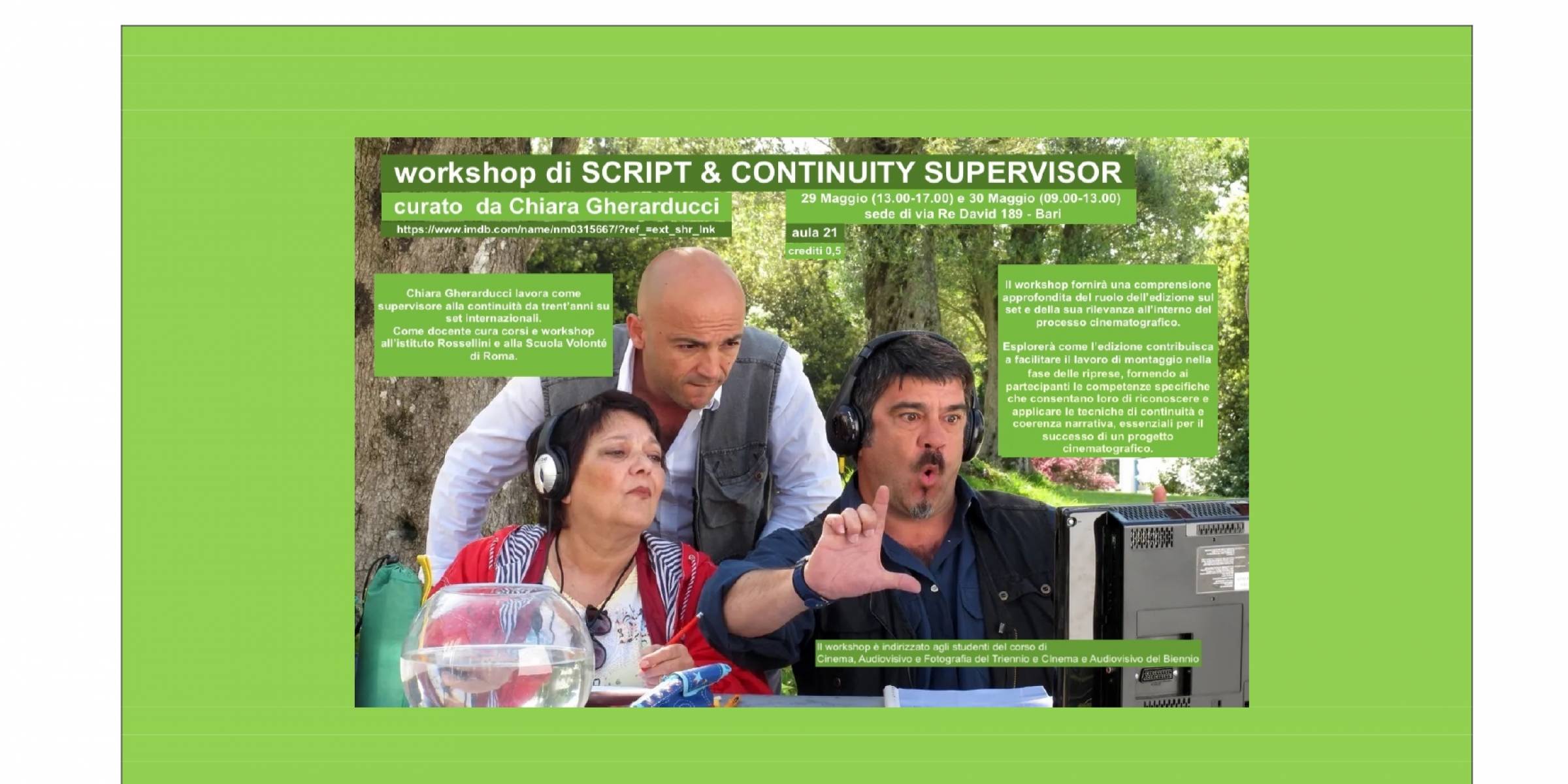 Workshop di SCRIPT & CONTINUITY SUPERVISOR